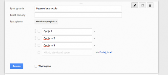 ankieta online google dysk drive - dodaj pytania - wielokrotny wybór