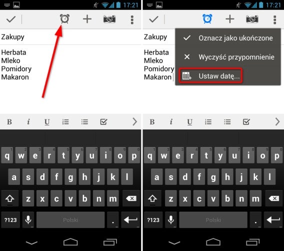 jak dodawać powiadomienia w Evernote