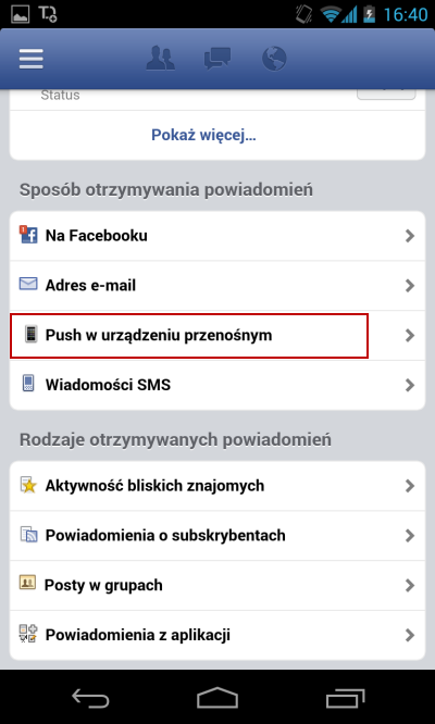 Powiadomienia Facebook