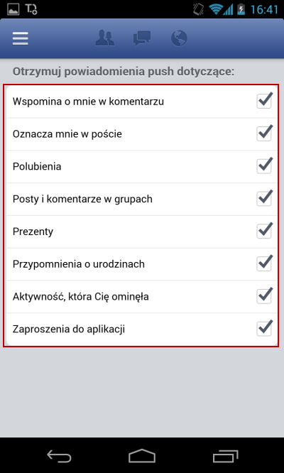 Powiadomienia Facebook
