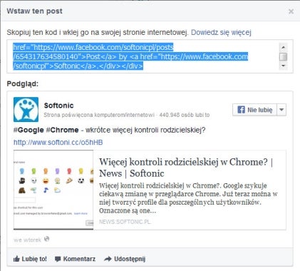 Osadzanie postów na Facebooku - kod embed