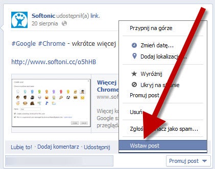 Osadzanie psotów z FB