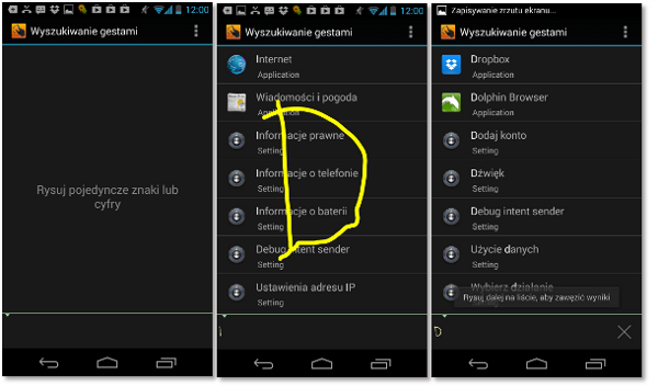 Google Gesture Search na Android
