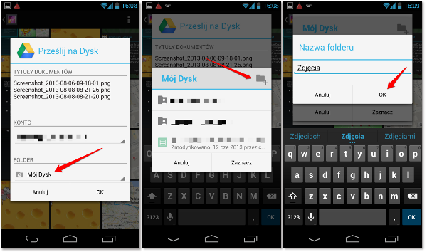 Tworzenie folderu w Google Drive na Android