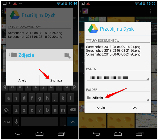 Przesyłanie zdjęć do Google Drive