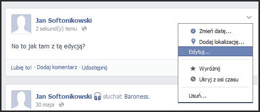 Edycja wpisów na Facebooku