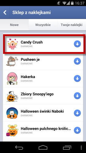Naklejki Candy Crush Saga w Facebook Android