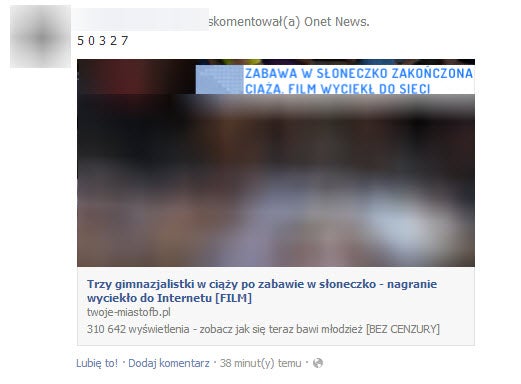 Onet news - scam na Facebooku