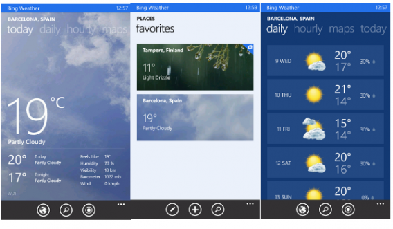 Bing Weather na Windows Phone