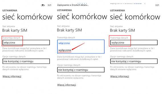 Windows Phone transmisja danych