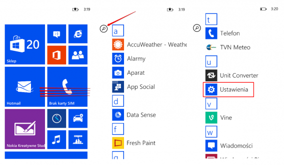 Windows Phone ustawienia