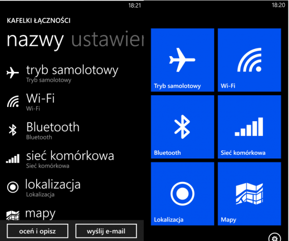Kafelki łączności na Windows Phone