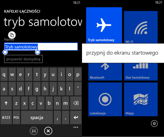 Kafelki łączności na Windows Phone