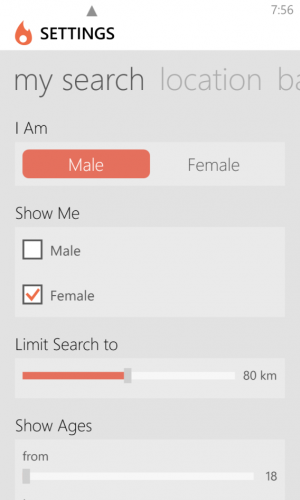 6tindr na Windows Phone