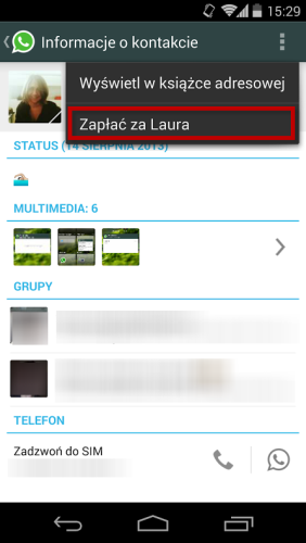 WhatsApp zapłać za znajomego