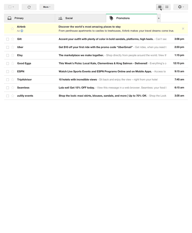 Gmail - nowy widok ofert
