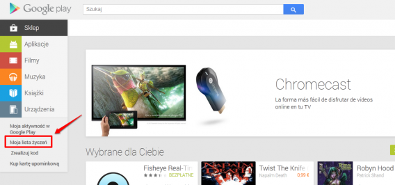 Lista życzeń Google Play