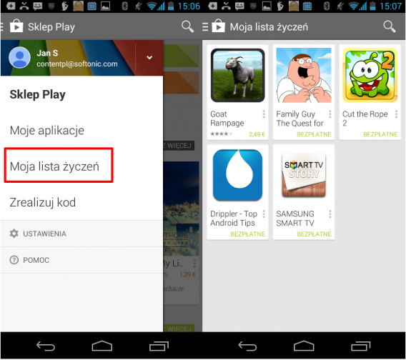 Lista życzeń Google Play na Androida