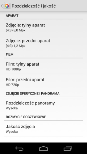 Opcje aparatu w Androidzie
