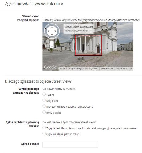 Zgłoś problem w Google Maps Street View