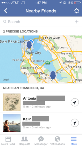 Facebook Nearby friends