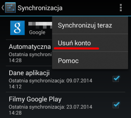 Android usuwanie konta
