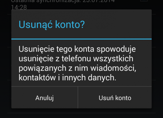 Android usuń konto