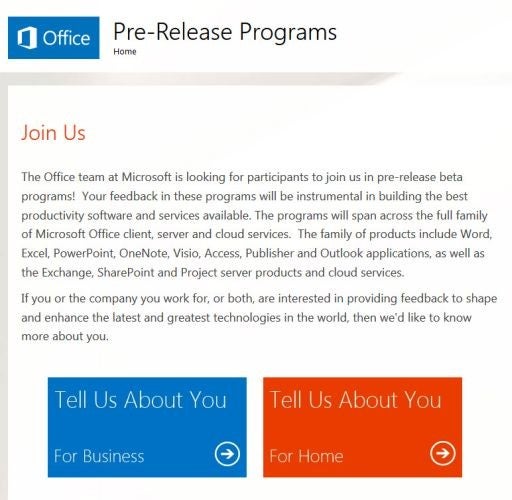 Pre-release Microsoft Office