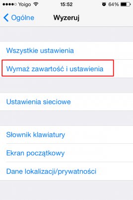 iOS - wymaż zawartość