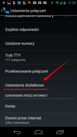 Android ustawienia połaczeń