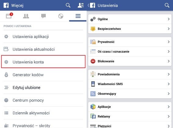 Ustawienia konta