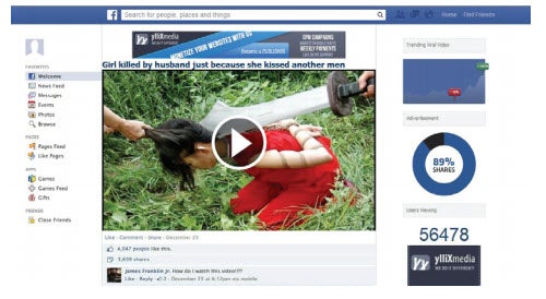 Scam na Facebooku - wideo z przemocą