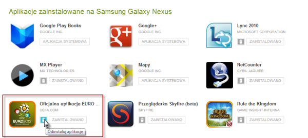 Odinstaluj aplikacje z Google Play