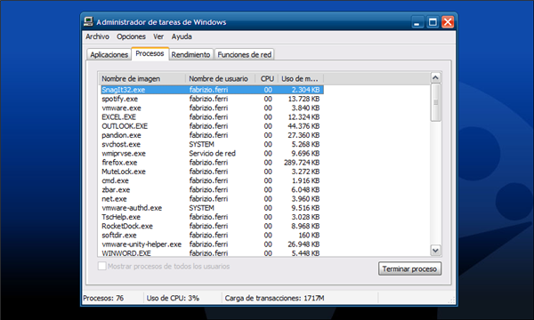 Administrador de tareas en XP Administrador de tareas en XP
