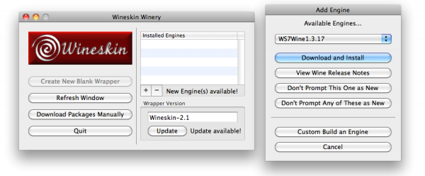 Wineskin Instalar Wine Engine
