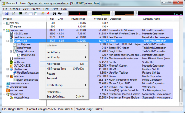 Process Explorer en acción