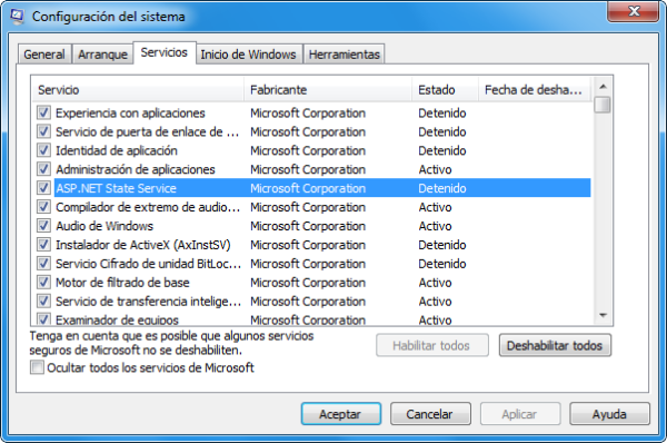 Servicios en Msconfig