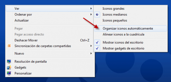 Organización automática de iconos