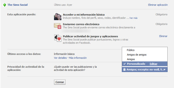 Opciones de Sims
