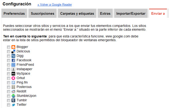 Lista de botones Google Reader