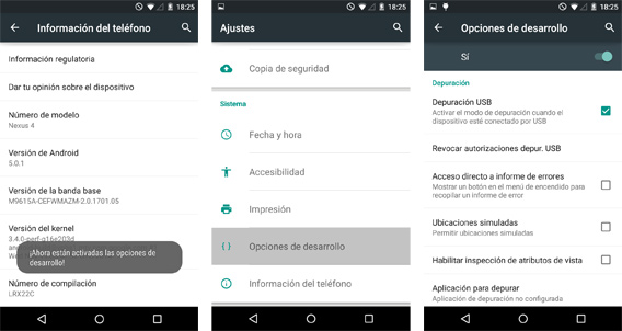 Depuración USB en Android Lollipop