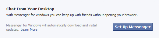 Invitación a usar Facebook Messenger para Windows 7