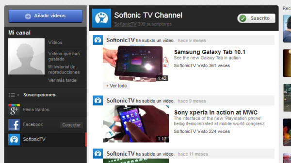 Suscripción a canales en YouTube