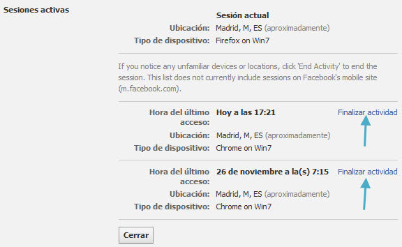 Sesiones activas Sesiones activas