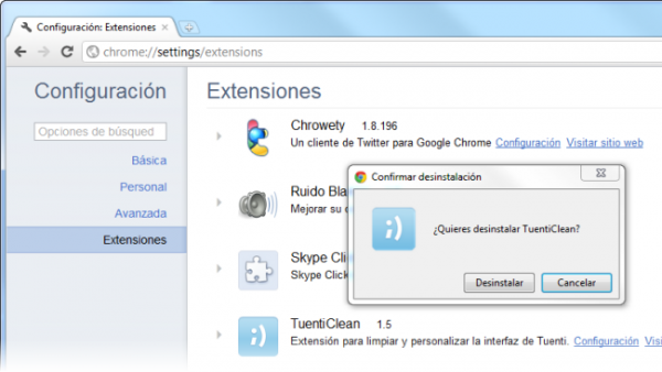 Quitando extensiones en Chrome