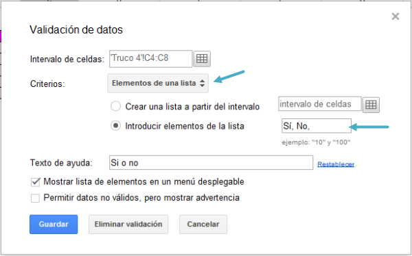 Validacion de lista