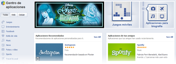 Centro de aplicaciones de Facebook