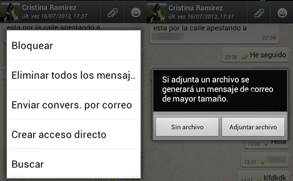 Enviar conversacion por correo