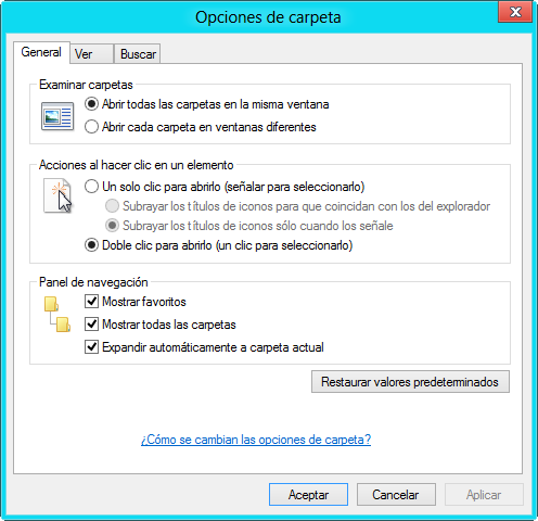 Opciones de carpeta