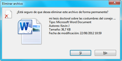 Borrar archivo definitivamente Borrar archivo definitivamente